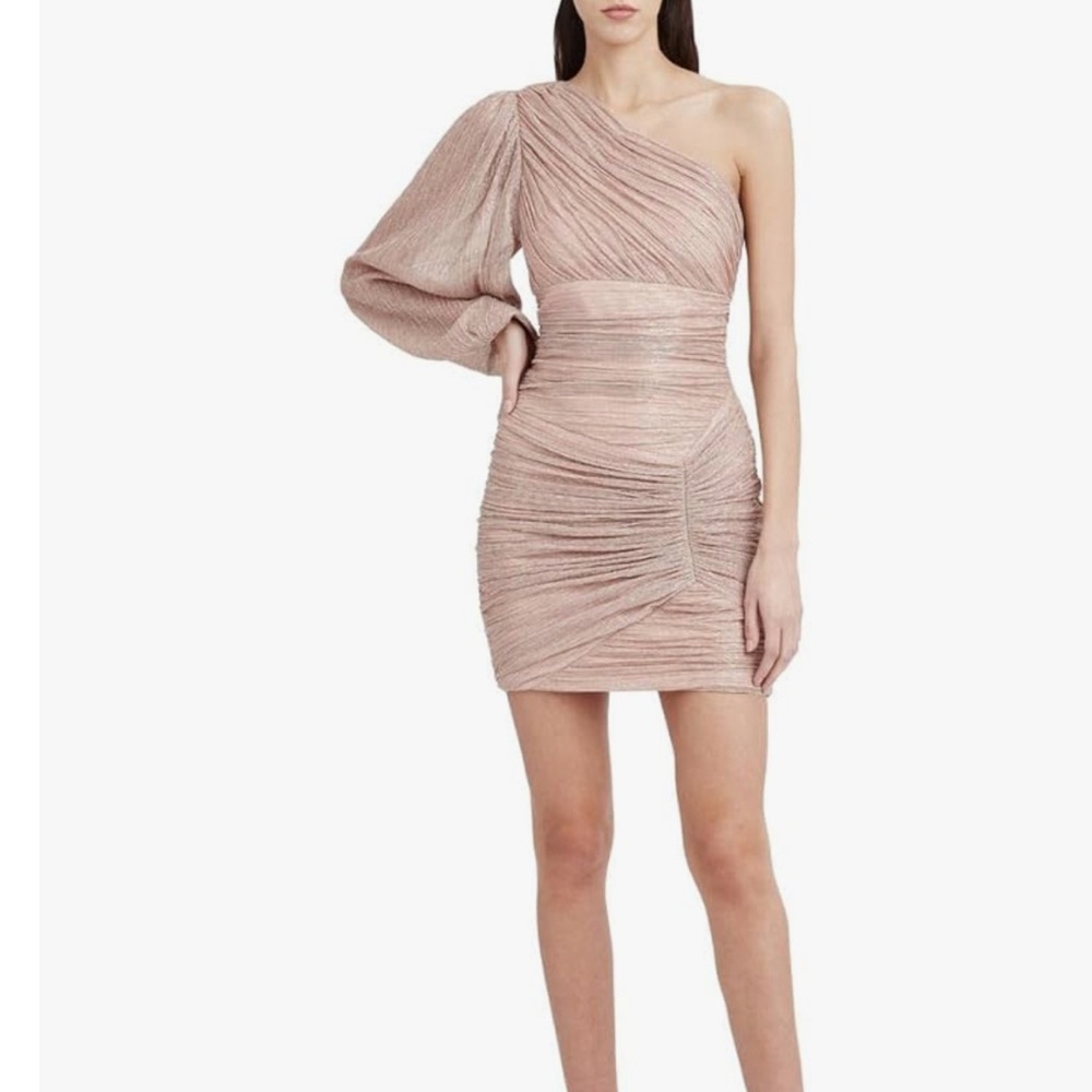 BCBGMaxAzria Gold Ruched Asymmetrical Cocktail Dress
